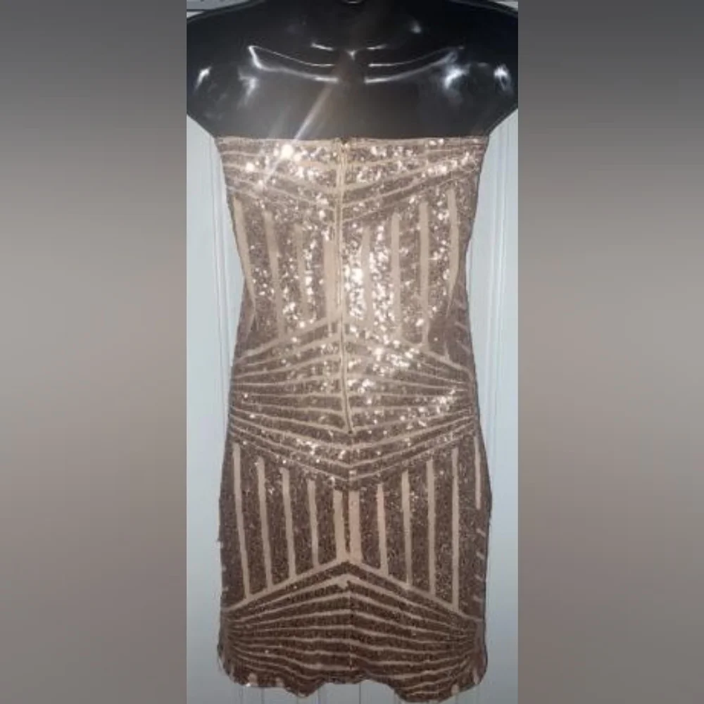 Fashion Nova Rose Gold Sequin Mini Dress Size L - Picture 2 of 5